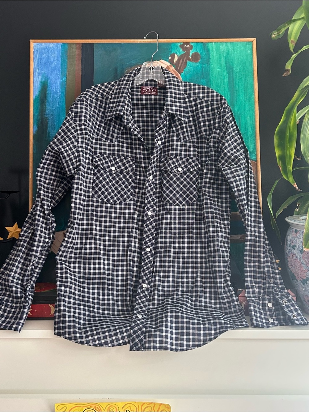 Outback Rider Navy Plaid Western Pearl Snap Shirt